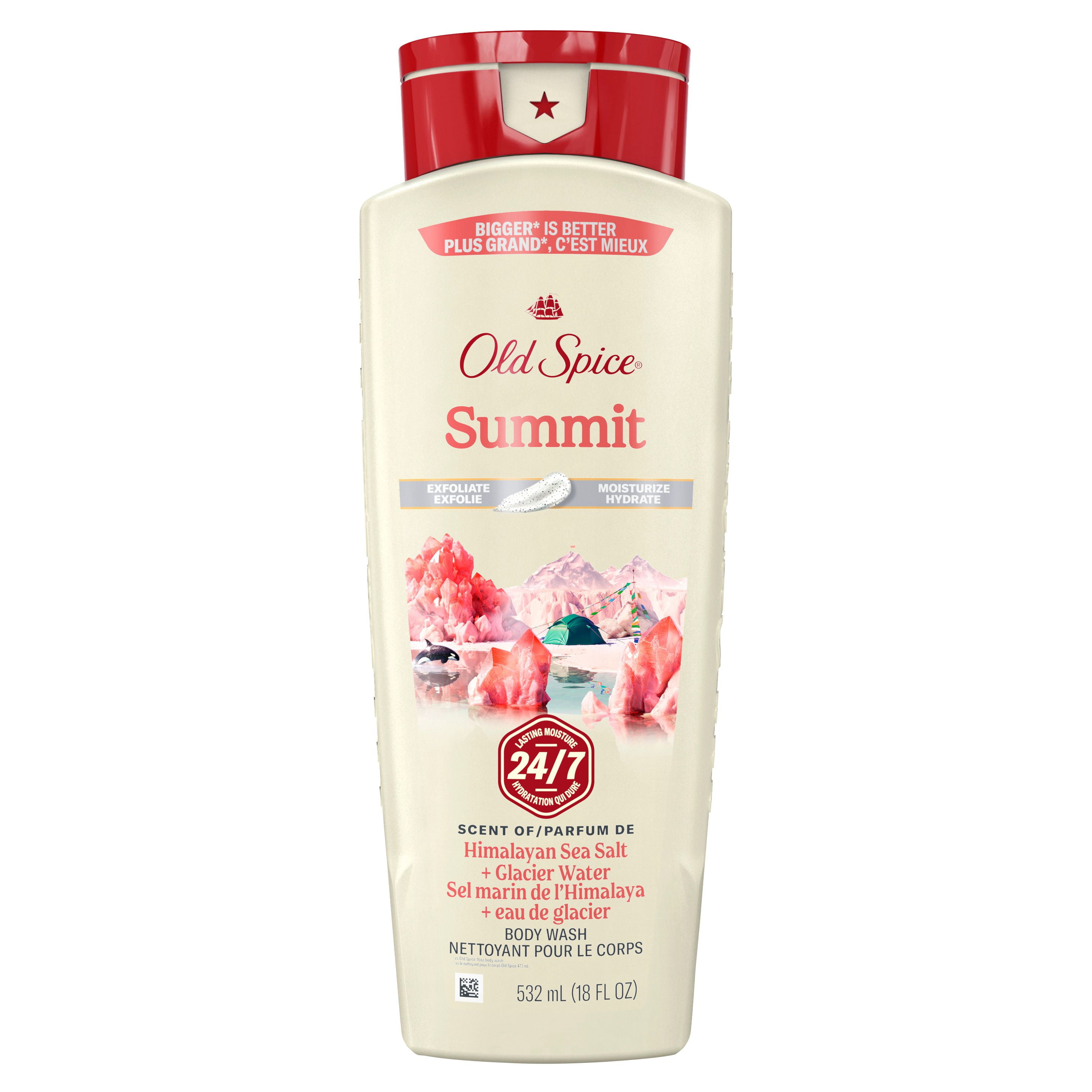 Nettoyant pour le corps pour hommes Old Spice, parfum Summit, fraîcheur après-lavage 24 heures sur 24, 7 jours sur 7, exfoliation + hydratation 532ML