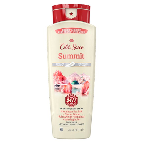 Old Spice Men's Body Wash for Men, Summit Scent, 24/7 Shower Fresh, Exfoliation + Moisturization