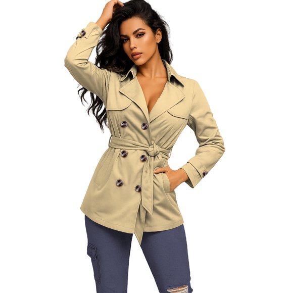Gabardina elegante corte moderno 6 botones y cinturon Beige CH / MD