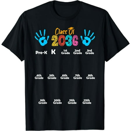 

Class of 2036 Kindergarten Graduation Grow With Me Handprint T-Shirt