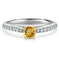 thumbnail image 3 of Gem Stone King 925 Silver and 10K Yellow Gold Yellow Citrine and Lab Grown Diamond Engagement Ring for Women | 0.44 Cttw | Round 4MM | Gemstone November Birthstone | Size 5, 3 of 6