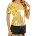 thumbnail image 2 of Gold Womens Blouses Women's Spring Summer Metallic Glossy Round Neck Loose Casual T Shirt Ladies Tops and Blouses, 2 of 6