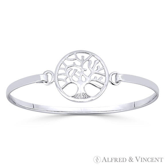 Tree-of-Life 22mm Charm Bangle Bracelet in Solid .925 Sterling Silver