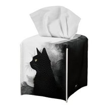Psesaysky Stylish Tissue Box Cover Square with Black Cat Design - PU Leather Tissue Boxes Holder Waterproof Decorative Cube Cover for Bathroom and Home, 5.1"X5.1"X5.5"