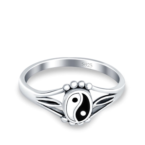 Yin and Yang Plain Ring Oxidized Band Solid 925 Sterling Silver Size 4