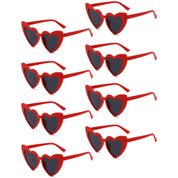 Lentes de Sol Ricawa Vintage Forma de Corazón Cat Eye Paquete de 8 en Rojo