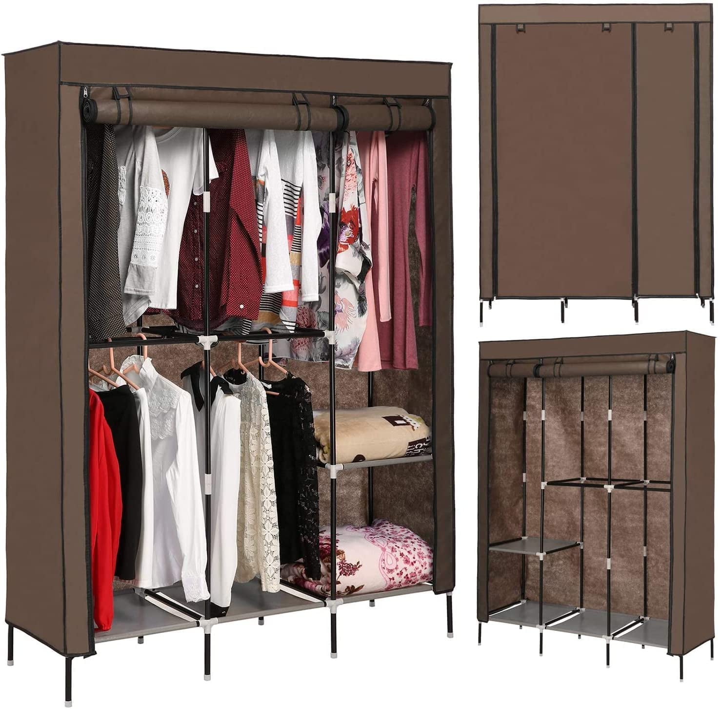 Details about   69" Closet Wardrobe Portable Clothes Storage Organizer w/ Metal Shelves Fabric 
