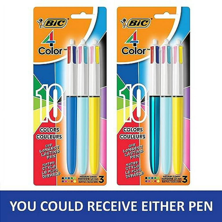 BIC 4-Color Ballpoint Pens, Medium Point (1.0mm), 4 Colors in 1 Set of Multicolored  Pens, 3-Count Pack, Pens for School Supplies (Pen barrel color may vary) 