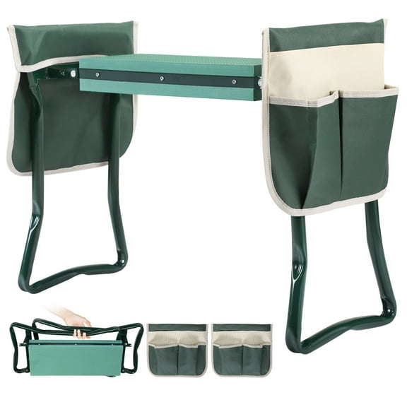 Jaxpety Folding Garden Kneeler Seat Soft Portable Gardening Bench Stool W/2 Tool Pouches and 6" EVA Wide Pad, Green
