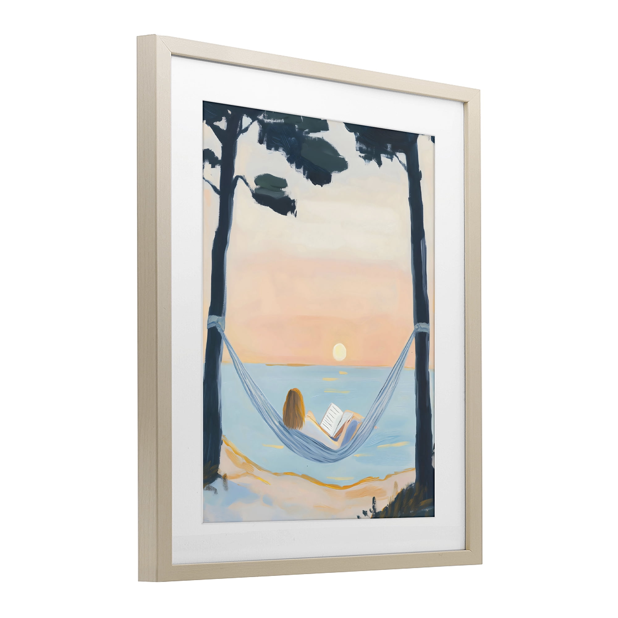 Stupell Industries Reading At Sunset in Hammock Birch Framed Print Under Glass, design by The Prints Vibe
