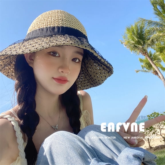 SikaFu French Western Polka Potal Gauze Hollow Fisherman Hat Sun. Female Straw Hat Hats Holiday Travel Bucks Hat