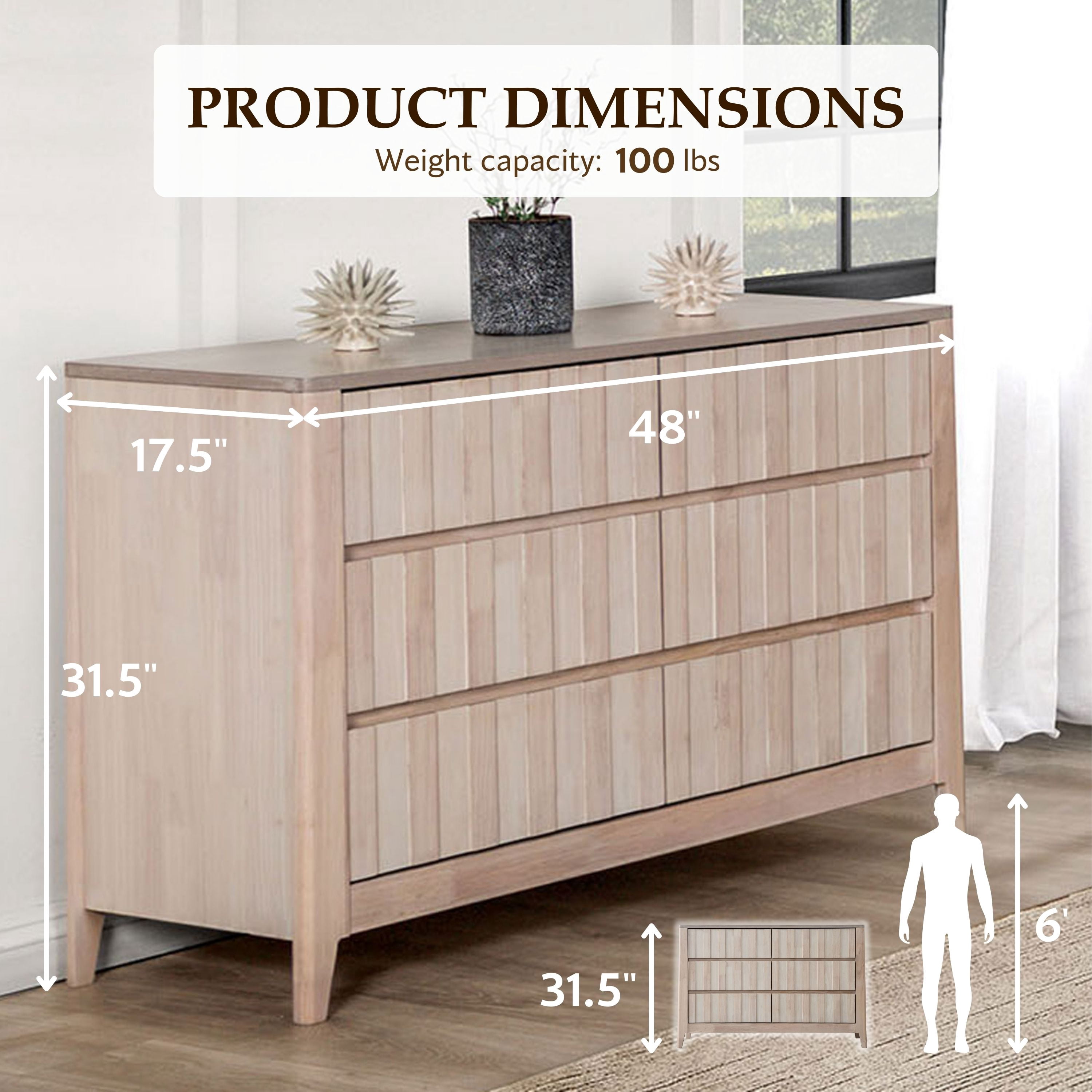 Furniture of America Rya Kids Modern 6-Drawer Dresser, Washed White