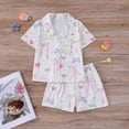 thumbnail image 2 of CUZIBR Kids Outfits Stylish Button Down Short Sleeve Lapel Collar Top Blouse Shorts Soft Cartoon Bow Floral Print Fashionable Leopard Home Dailywear Sleeping Wear Sets,Pink,6 Years, 2 of 9