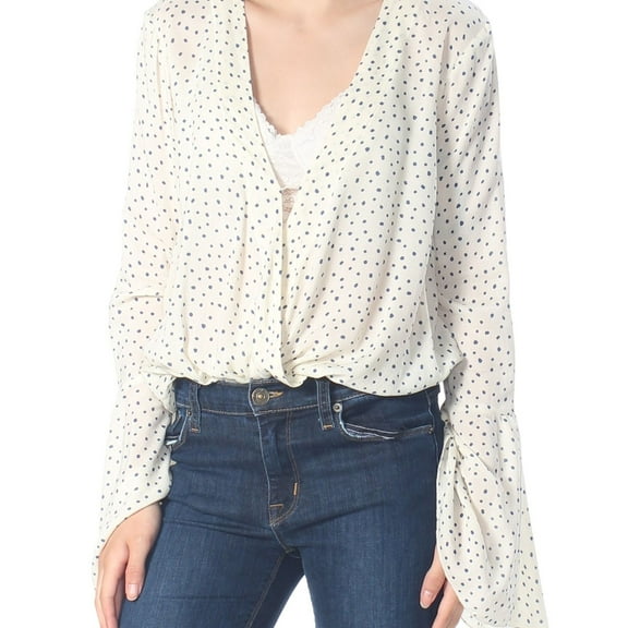 Free People Womens Bell Sleeve Bodysuit Jumpsuit, White, Small