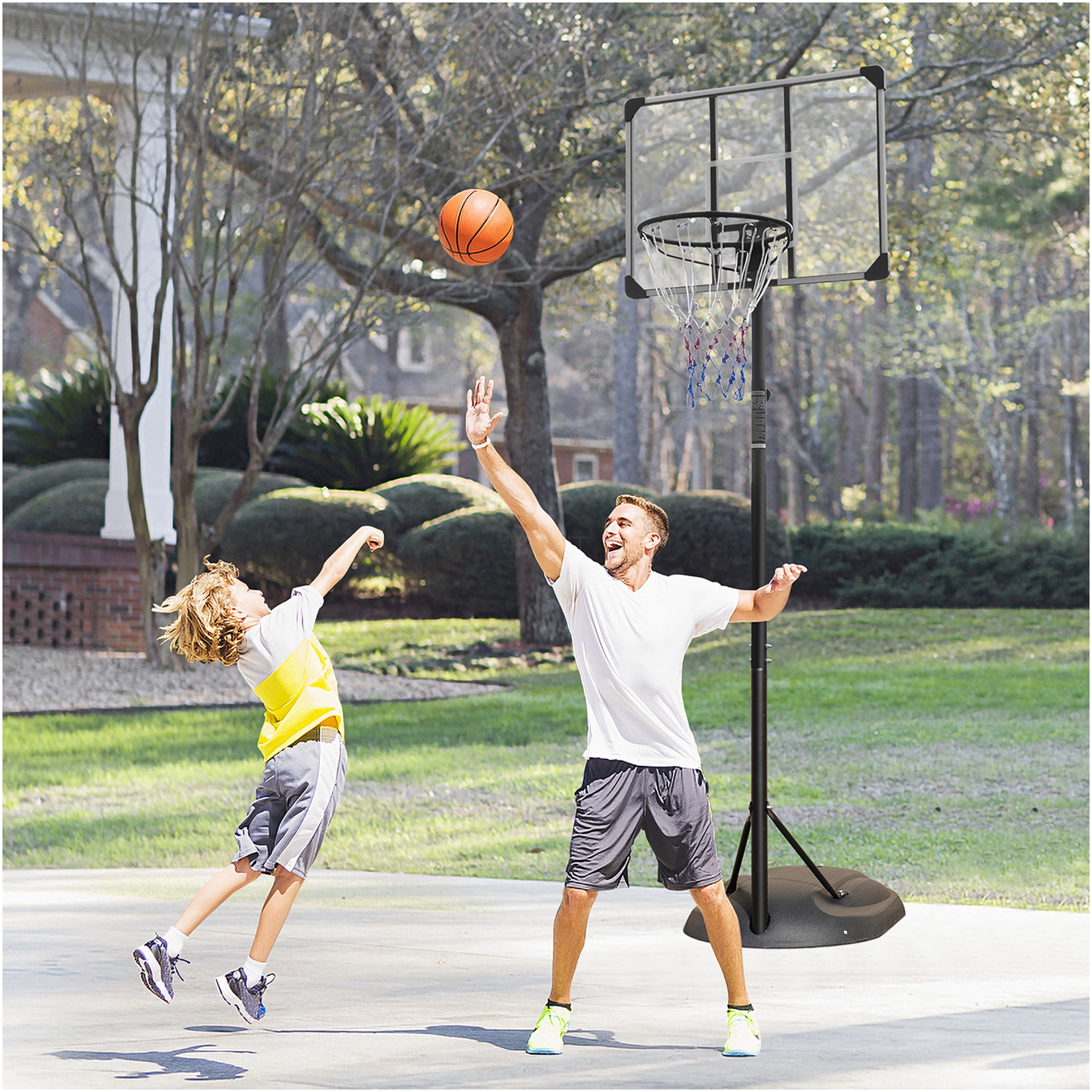 JERFIT 7.5-9.2ft Adjustable Height Portable Basketball Hoop System with 32" Backboard, All-Weather Base for Indoor Outdoor Play for Youth & Adults, Black/White
