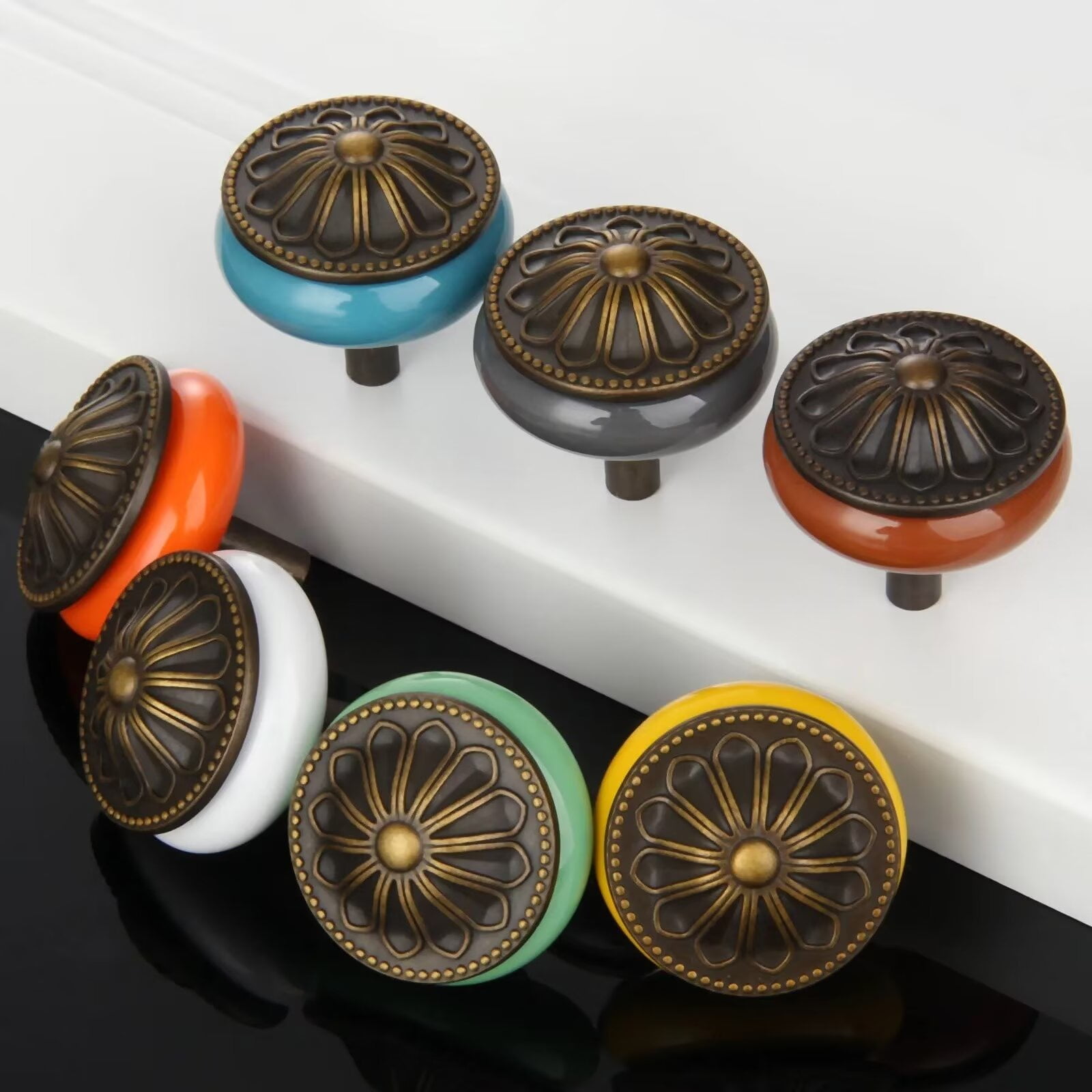 HDJNal Antique Bronze Ceramic Drawer Knob Cupboard Pulls Handles Wardrobe Drawer Cabinet Door Kitchen Knobs and Pull Handles for Cupboards ,Dresser ,Kitchen, Pack of 20 (Brown)