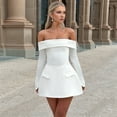 thumbnail image 2 of Women Mini Dress Off Shoulder Long Sleeve A Line Dress Short Formal Dresses Party Clubwear White L, 2 of 6