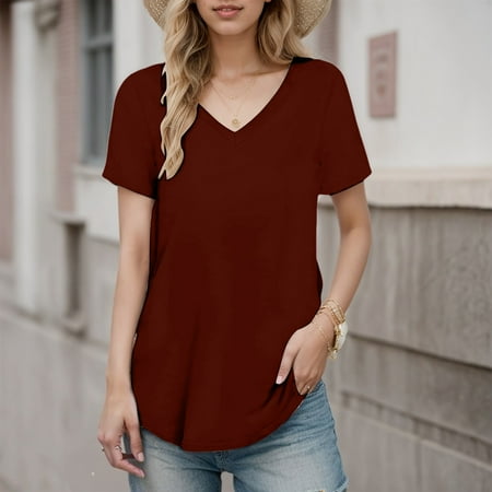 Women Shirt Short Sleeve Casual Stylish Top Shirts Womens Solid Tee Shirts Womens Short Sleeve Shirts Plain Womens Lightweight Long Sleeve Shirt Womens Athletic Tee Women T Shirts Summer Women Casual
