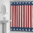 thumbnail image 5 of Independence Day Shower Curtain for Bathroom Decor, Retro Red Stripes Blue Stars Wood Grain Waterproof Fabric Shower Curtain, 72"x96" Set with 12 Hooks, 5 of 9