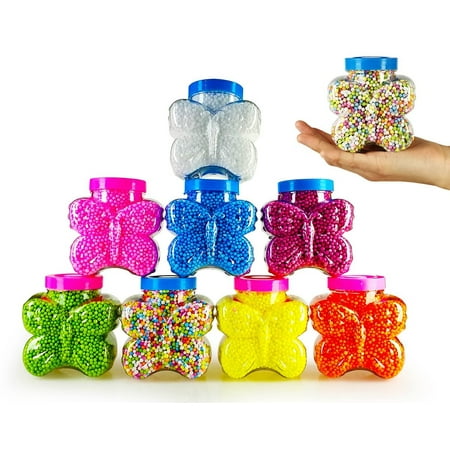 20oz Styrofoam 8 Color Jars Styrofoam Beads for Homemade Slime 10 Cups in Size Styrofoam Foam Balls Polystyrene DIY Gift Slime Supplies ()
