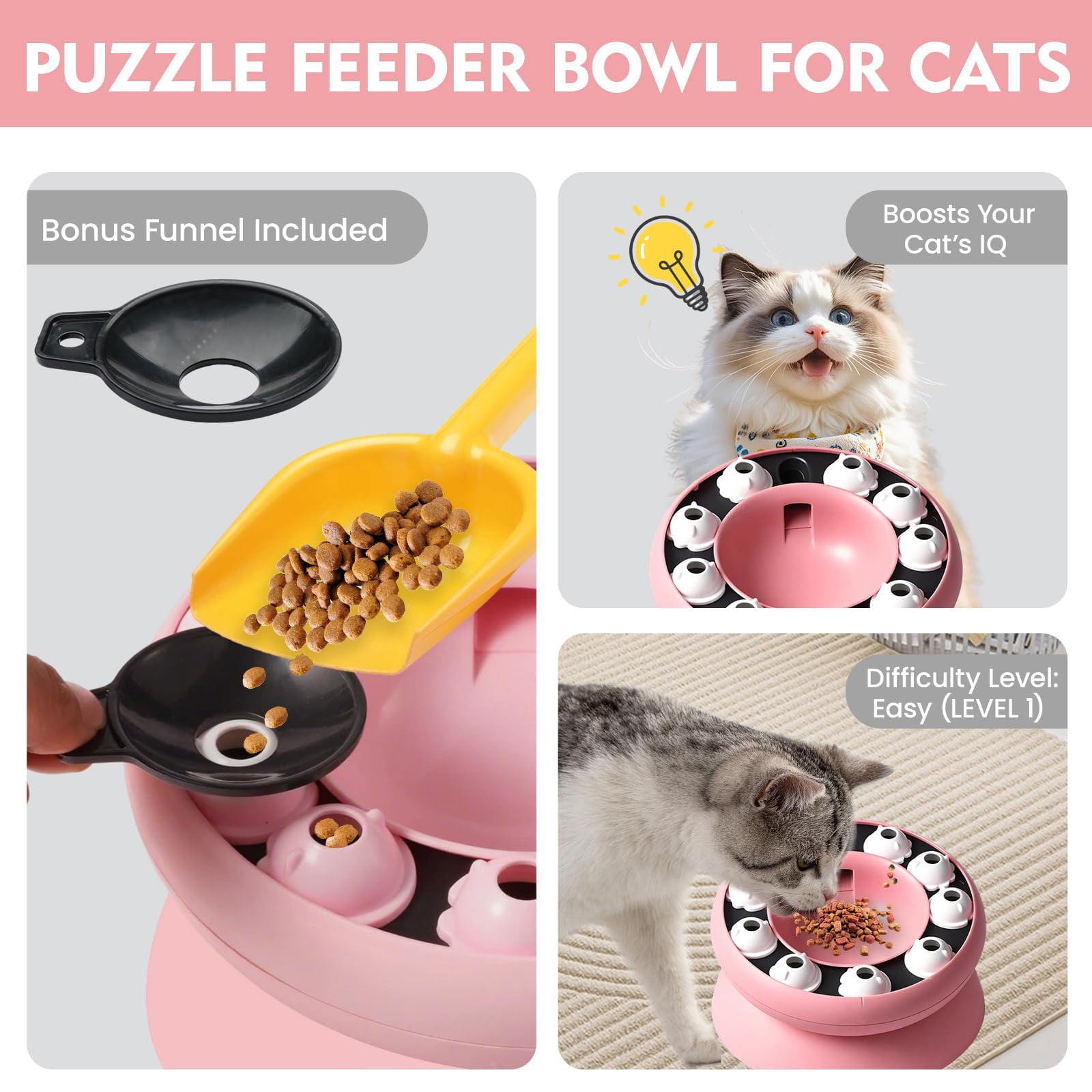 Lunxisen 3 Pcs Rotating Interactive Cat Bowl Slow Feeder Fun Pet Toys Entertainment