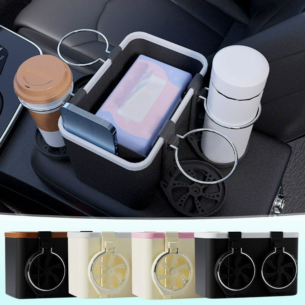 Caja de almacenamiento multifuncional para reposabrazos de automóvil con soporte para pañuelos, portavasos dobles, soporte para teléfono, bordes redondeados, diseño plegable, organización que ahorra
