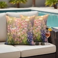 thumbnail image 2 of Outdoor Pillow Cover Purple Pink Flowers Set of 2 Waterproof Throw Pillowcases Spring Scenery Decorative Patio Furniture Pillows for Couch Garden Indoor & Outdoor Use, 2 of 9