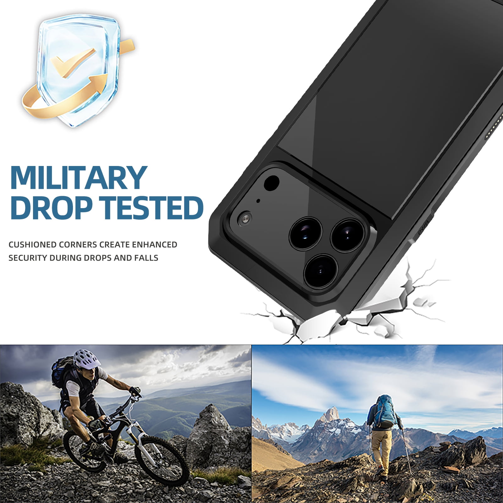 Dteck for iPhone 17 Pro Max (2025) Case, Heavy Duty Metal Full Body Protective Cover Shockproof Aluminum Alloy Cover with Silicone Built-in Screen Protector, Black