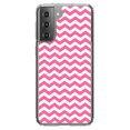 thumbnail image 1 of DistinctInk Clear Shockproof Hybrid Case for Galaxy S21 5G (6.2" Screen) - TPU Bumper, Acrylic Back, Tempered Glass Screen Protector - Pink White Chevron Stripes Wave - Chevron Stripes, 1 of 2