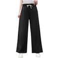 thumbnail image 3 of Frostluinai Linen Straight Leg Pants for Women Elastic Waist Drawstring Baggy Wide Leg Pants Solid Lounge Pants with Pocket, 3 of 6