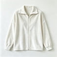 thumbnail image 4 of Women's Soft Fleece Zip Up Jacket Stand Collar Long Sleeve Casual Warm Coat Loose Lightweight Fall Winter Casual Outerwear with Pocket White, 4 of 5
