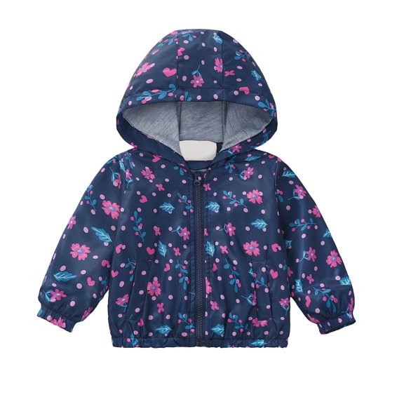 Abtuhar Toddler Kids Boys Girls Fall Winter Hooded Casual Outerwear and Jackets Cartoon‑print Wind‑proof Zip‑up Jacket Coat with Side Pockets for 12‑108 Months