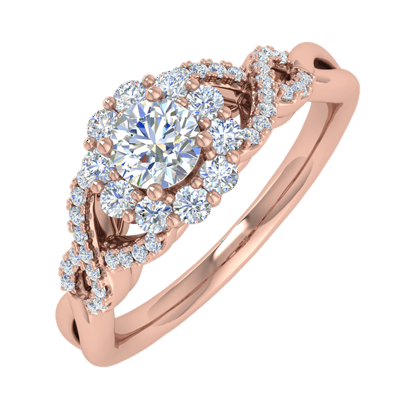 1/2 Carat Prong Set Diamond Twisted Engagement Ring in 14K Rose Gold (Ring Size 6.5) (I1-I2 Clarity)