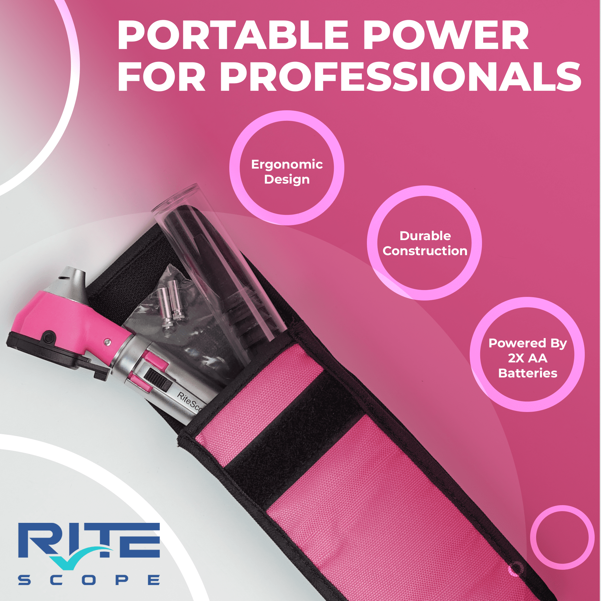 RiteScope Otoscope with Light - Compact Size - Pink