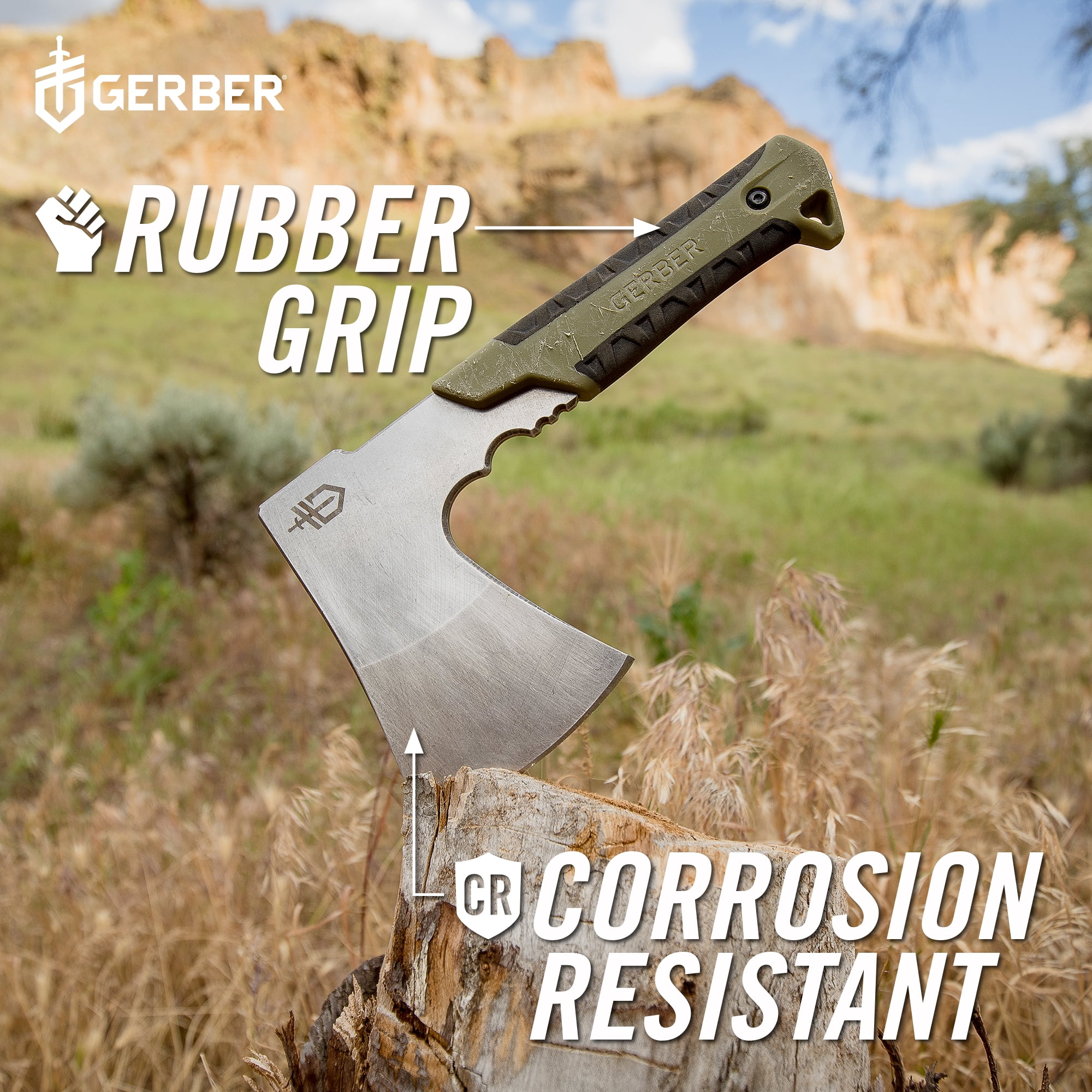 Gerber Gear Camping Pack Hatchet with Sheath, in Green 2.5-in Steel Blade with Full Tang