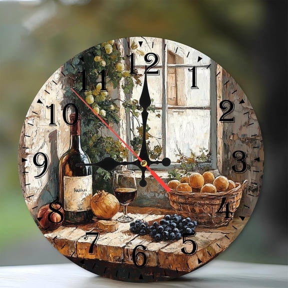 10-Inch Silent Wooden Wall Clock, Wine Grapes Fruit Clock Window Sill ” Silent Non-Ticking Clock, Battery Operated (AA Batteries Not Included), Artistic Home Decor