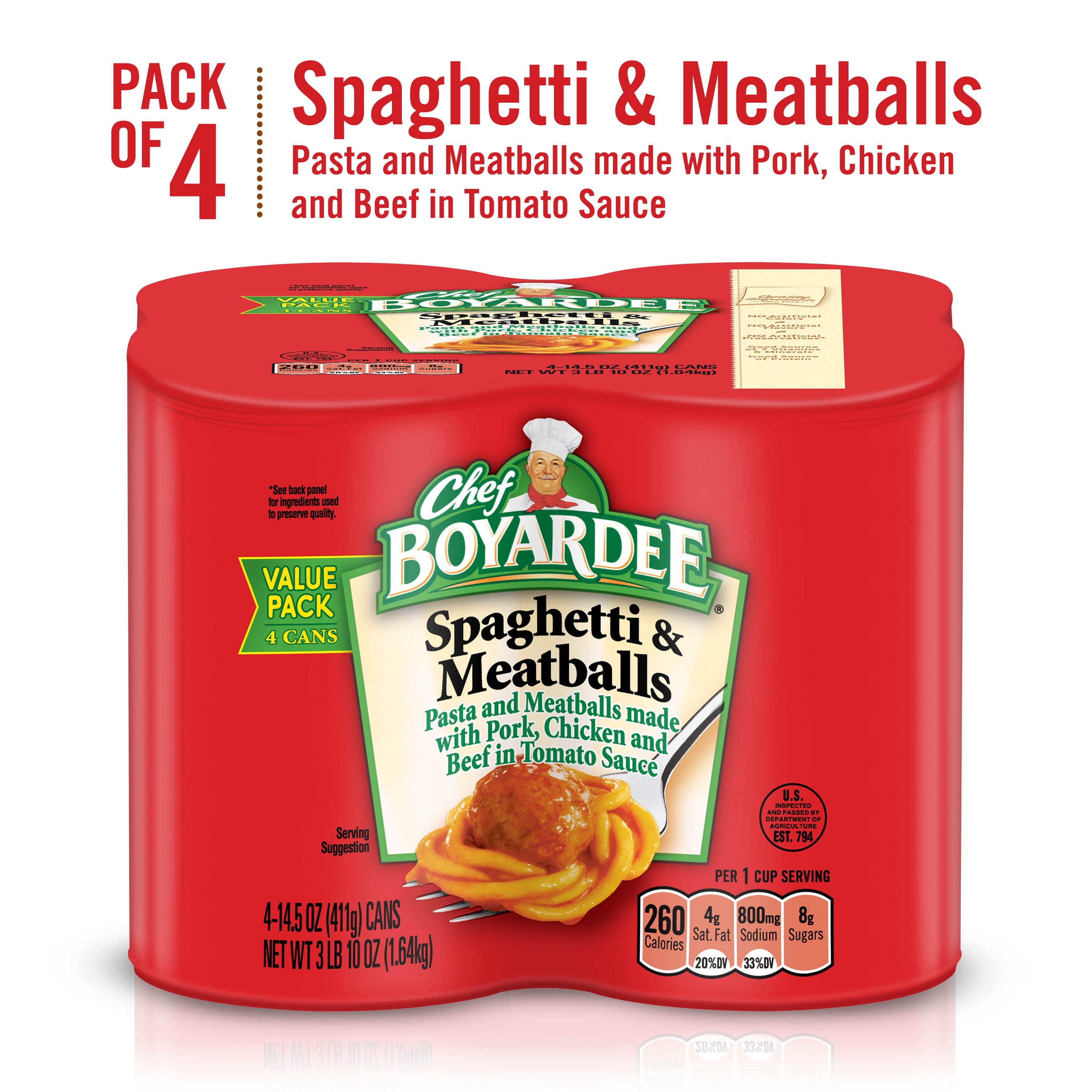 Chef Boyardee Spaghetti and Meatballs, Microwave Pasta, 4 Pack, 14.5 Oz