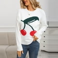 thumbnail image 2 of Tnhcen Women's Cherry Print Sweater Soft Acrylic Knit Top Casual Crewneck Pullover Fall Winter Warm Wear Long Sleeve Comfort S-XL, 2 of 8