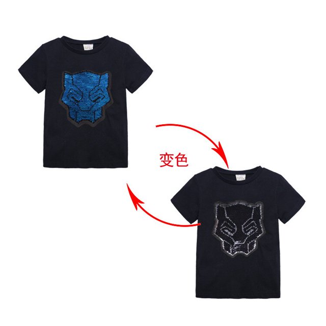 Ropa de verano para bebés, camisetas para niñas y niños, 1 Uds., gráfico de cambio de lentejuelas mágicas, camiseta informal de algodón Reversible a la moda, camisetas para niños Tee7 Gao Jinjia LED