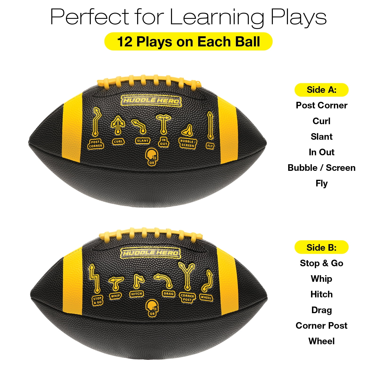 Huddle Hero Mini Football 2-Pack w/ Pump (Black/Green and Brown/White) (Black and Orange, Mini)