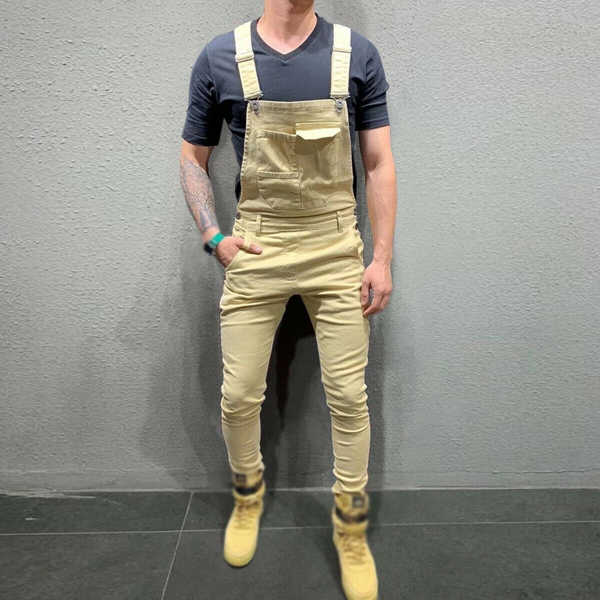 Mens Vintage Casual Slim Overalls Short Sleeve Jumpsuits Rompers Pants Dungarees 