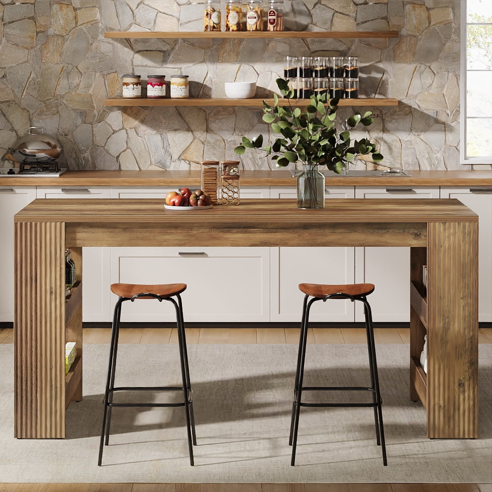 Finmind Kitchen Island with Storage, 63-inch Farmhouse Large Stationary Island Table with Double-Sided Storage Shelves for Kitchen, Rustic Brown