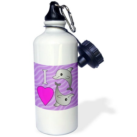 

3dRose I Love Dolphins Purple Sports Water Bottle 21oz