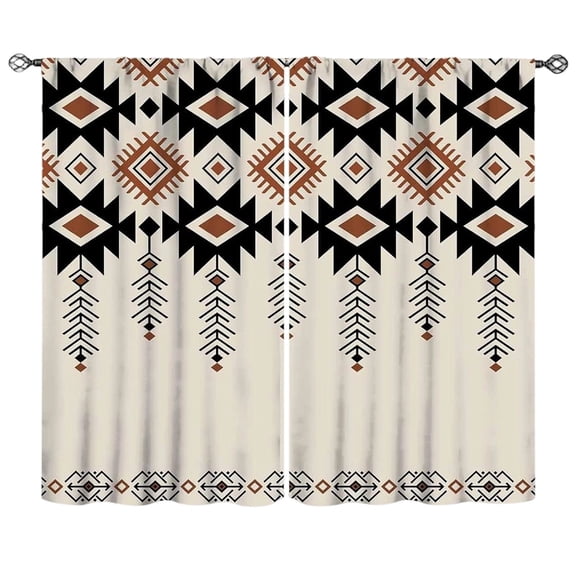 Southwestern Tribal Aztec Blackout Curtains, Western Boho Geometric Art Printed Window Drapes for Bedroom Living Room Kitchen Decor Fabric 2 Panel 160cm