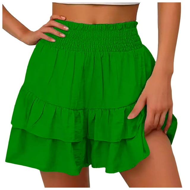 Shorts Larges Aguichant Unis pour Femmes - Culottes Décontractées Verticales, Taille Élastique, Polyester Spandex