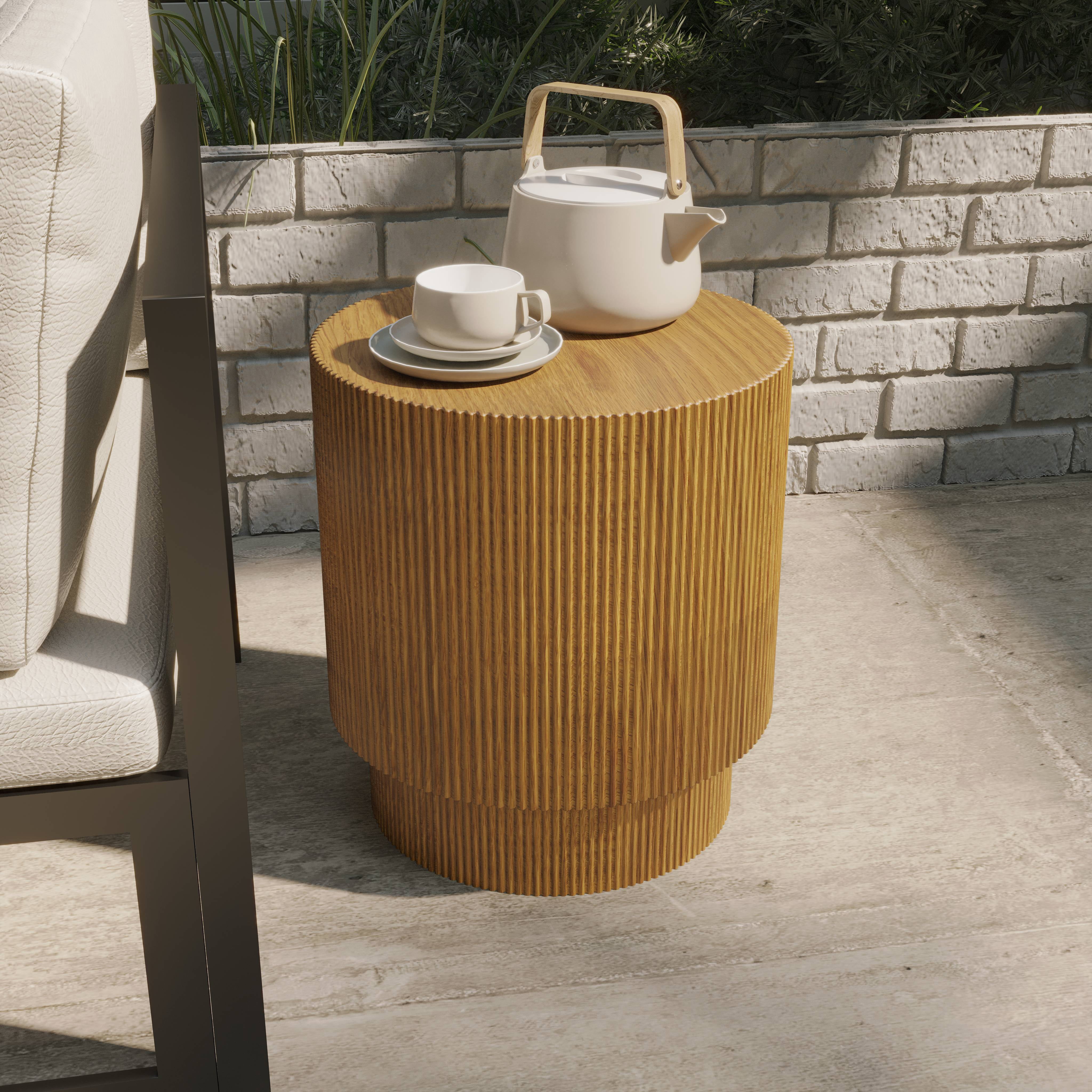 LeisureMod Modern Side Table Round Fiberstone Top Accent End Table for Home, Outdoor Patio, Living Room Sofa, Weather-Resistant, Eden Series in Brown