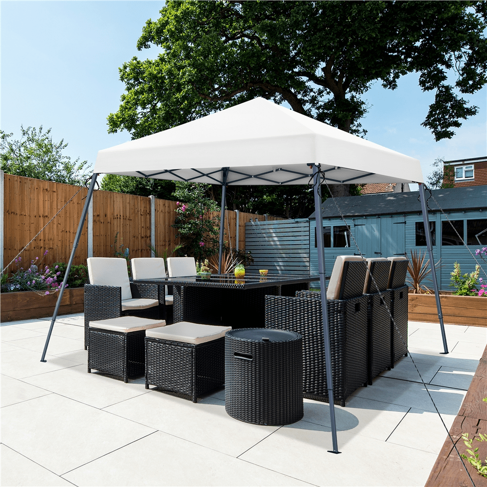 Alden design Pop-Up Canopy Outdoor Tent with Carrying Bag Sandbag Ropes Pegs, White
