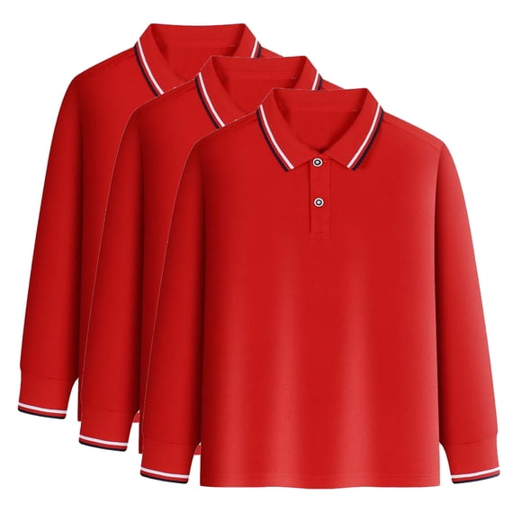 REDARER 3-Pack Boys School Uniform Polo, Long Sleeve - for Little Boys & Big Boys,Size 9-10 Years