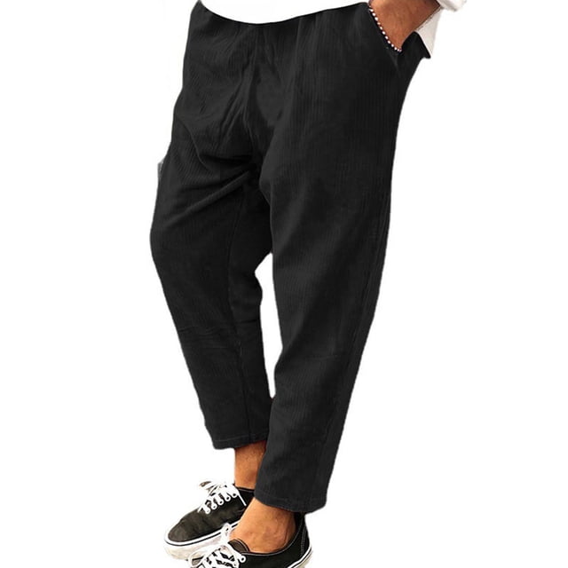 Innerwin Bottoms Drawstring Mens Trousers Holiday Elastic Waist Leisure Pants Black S