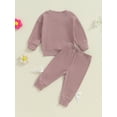thumbnail image 6 of Aojekbee Toddler 3D Bow Girls Set Long Sleeve Round Neck Sweatshirt Elastic Waist Long Pants 2-Piece Waffle Outfits, 6 of 10